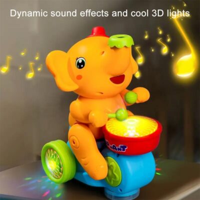 Walking Elephant Drummer Toy with Flashing Light & Sound